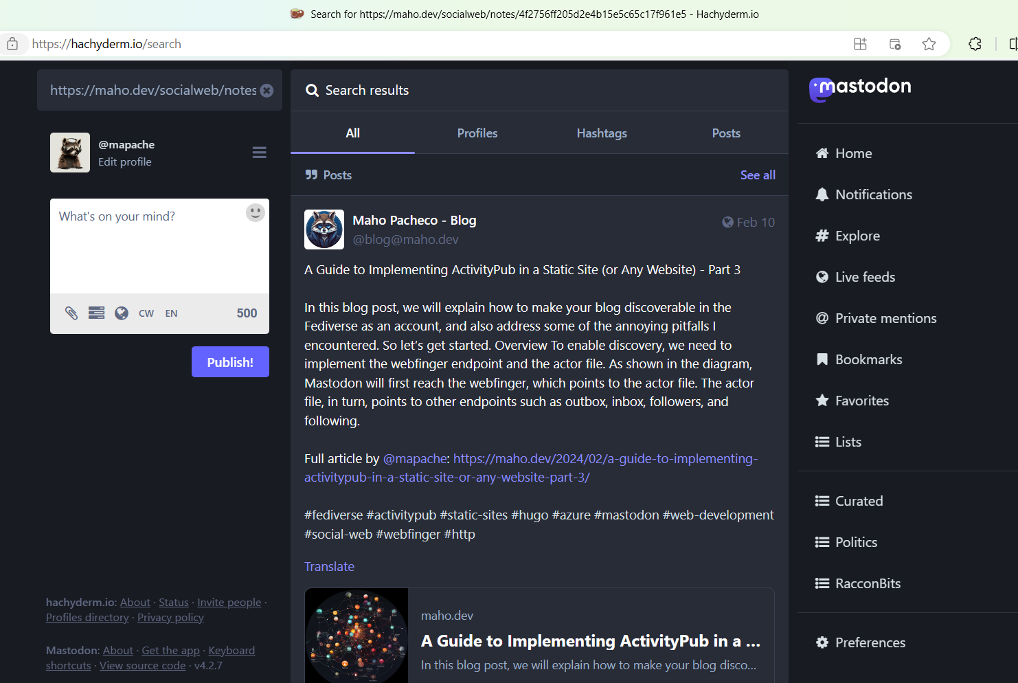 Searching a URL in Mastodon